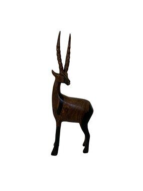 Vintage Hand Carved Wood Antelope Gazelle Wildlife Sculpture Figurine